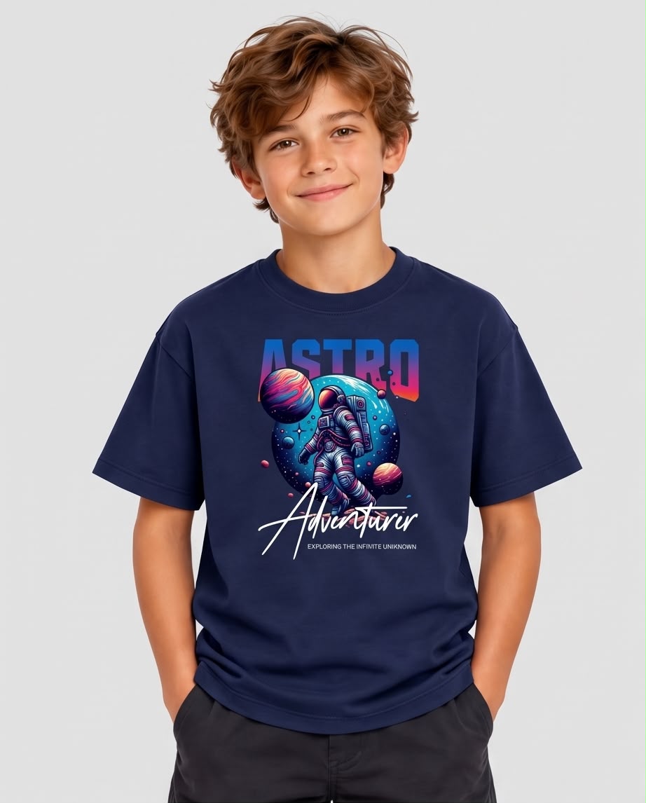 Camiseta Niño Astro Adventurer Astronauta Azul Navy Semi Oversize