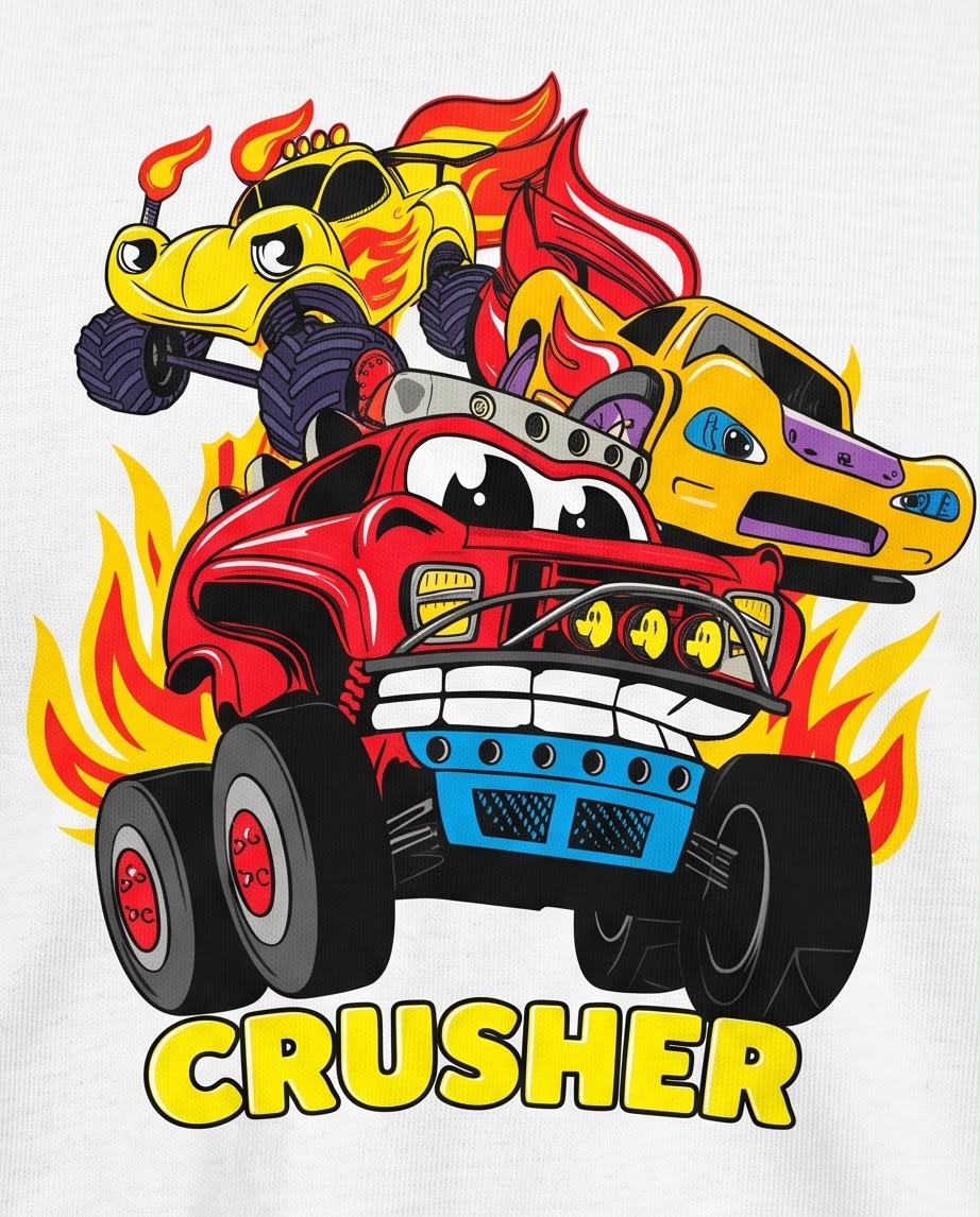 Camiseta Niño Crusher Monster Trucks Blanca Semi Oversize