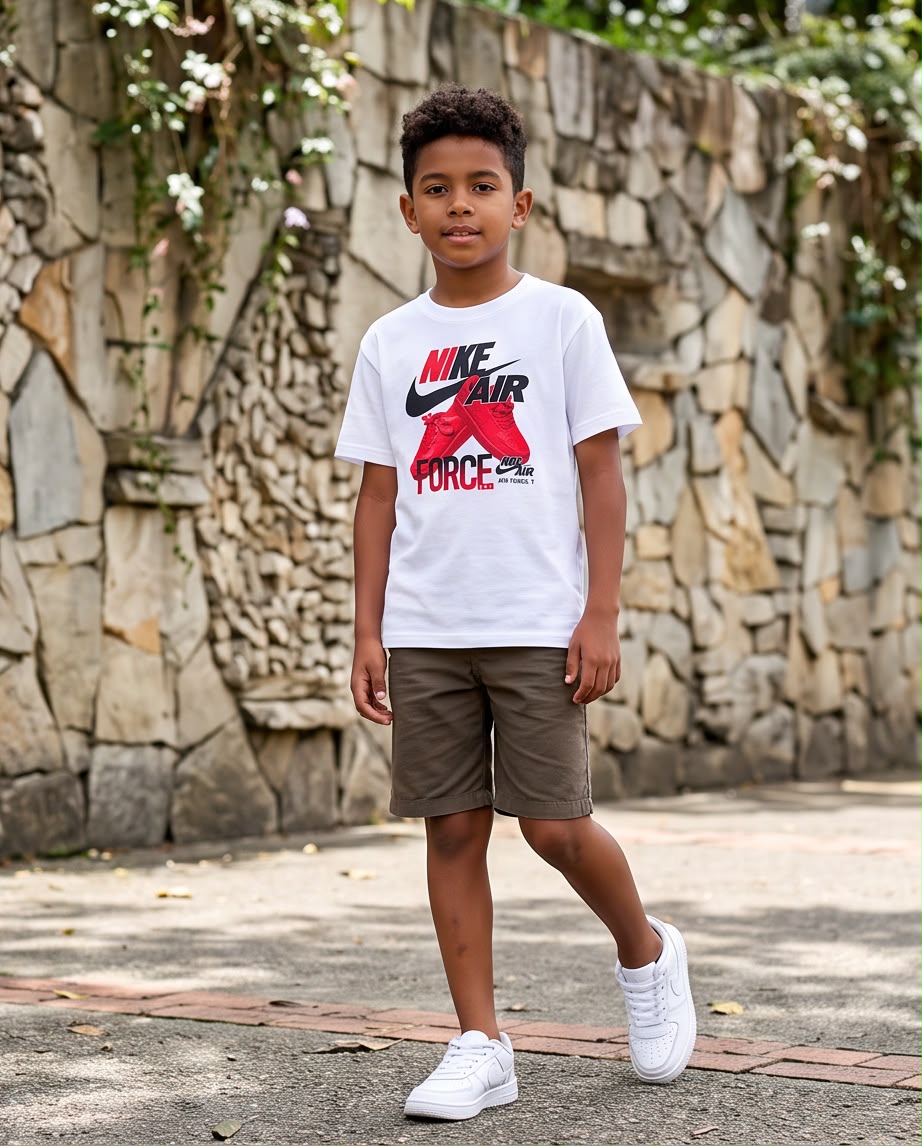 Camiseta Niño Nike Air Force 1 Tenis Rojos Blanca Semi Oversize