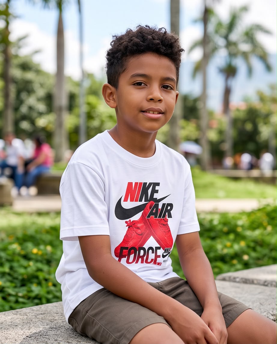 Camiseta Niño Nike Air Force 1 Tenis Rojos Blanca Semi Oversize