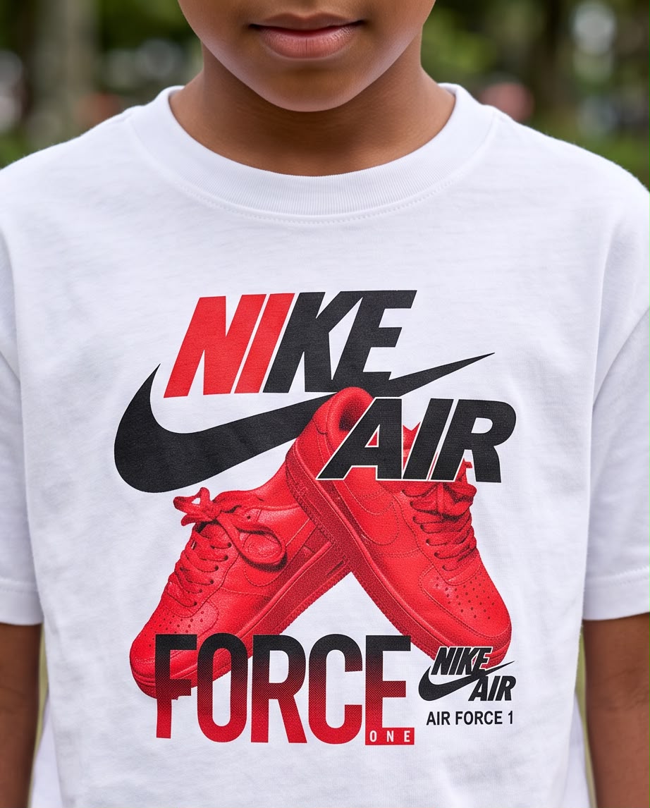Camiseta Niño Nike Air Force 1 Tenis Rojos Blanca Semi Oversize