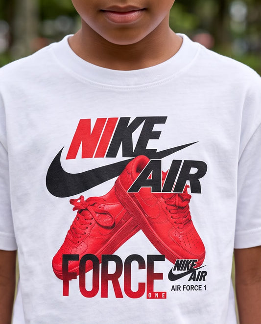 Camiseta Niño Nike Air Force 1 Tenis Rojos Blanca Semi Oversize