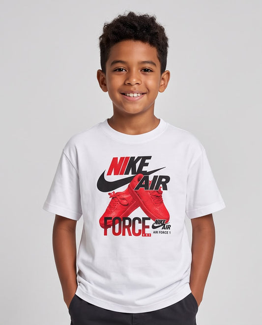 Camiseta Niño Nike Air Force 1 Tenis Rojos Blanca Semi Oversize
