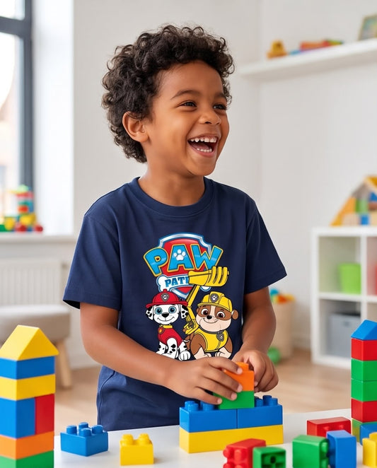 Camiseta Niño Paw Patrol Marshall y Rubble Azul Navy Semi Oversize