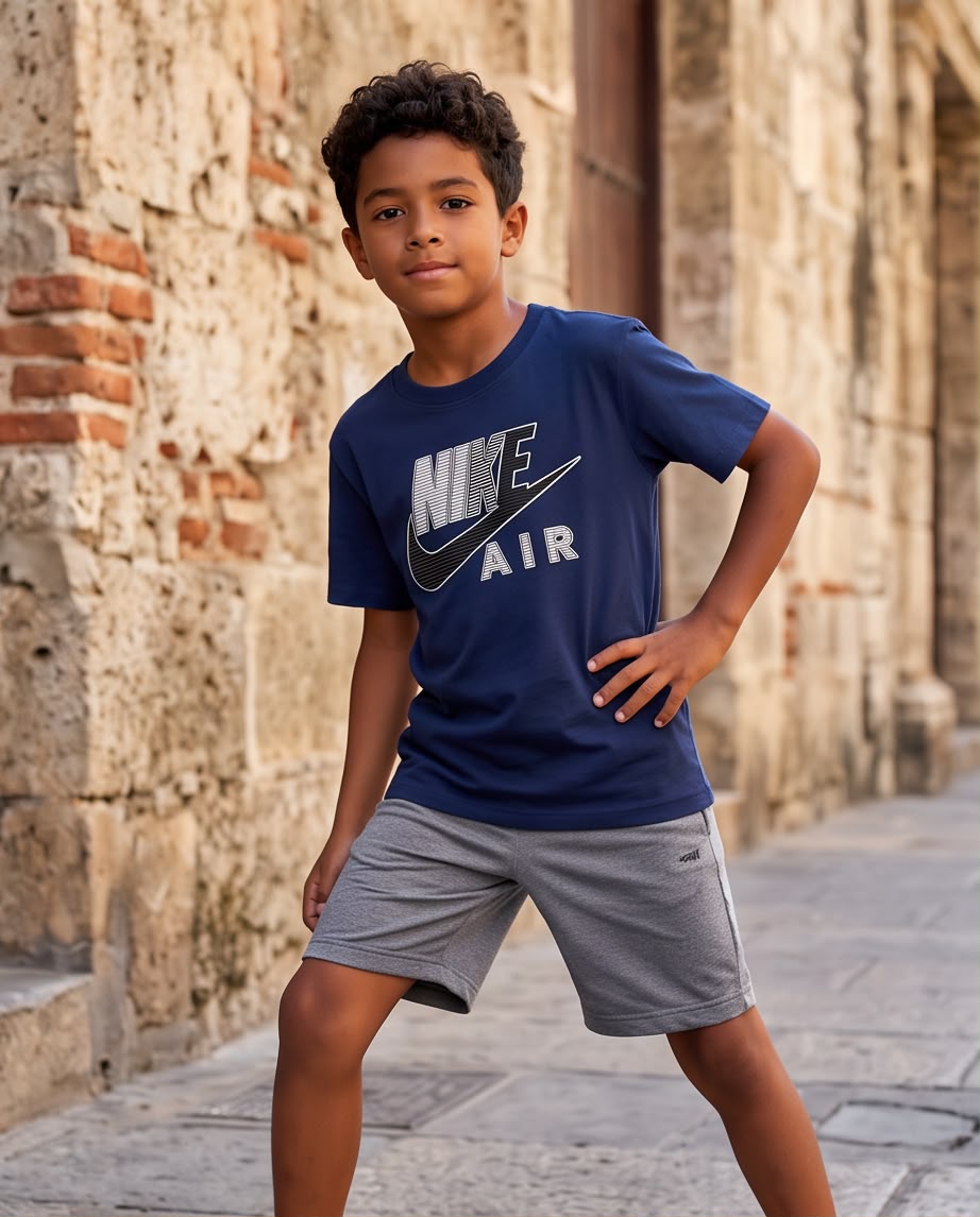 Camiseta Niño Nike Air Líneas Azul Navy Semi Oversize