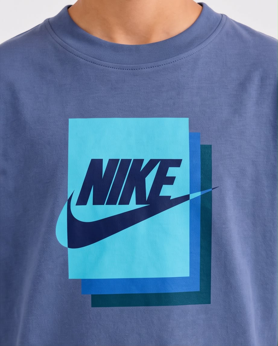 Camiseta Niño Nike Cuadros Azul Acero Semi Oversize