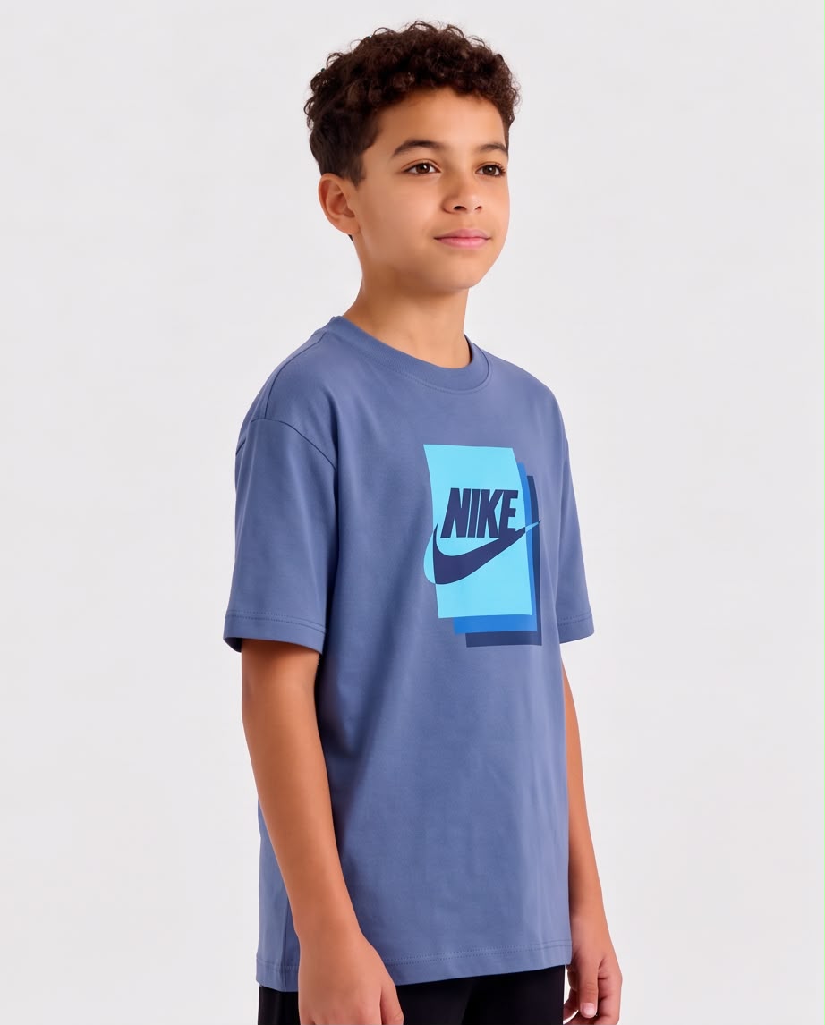 Camiseta Niño Nike Cuadros Azul Acero Semi Oversize