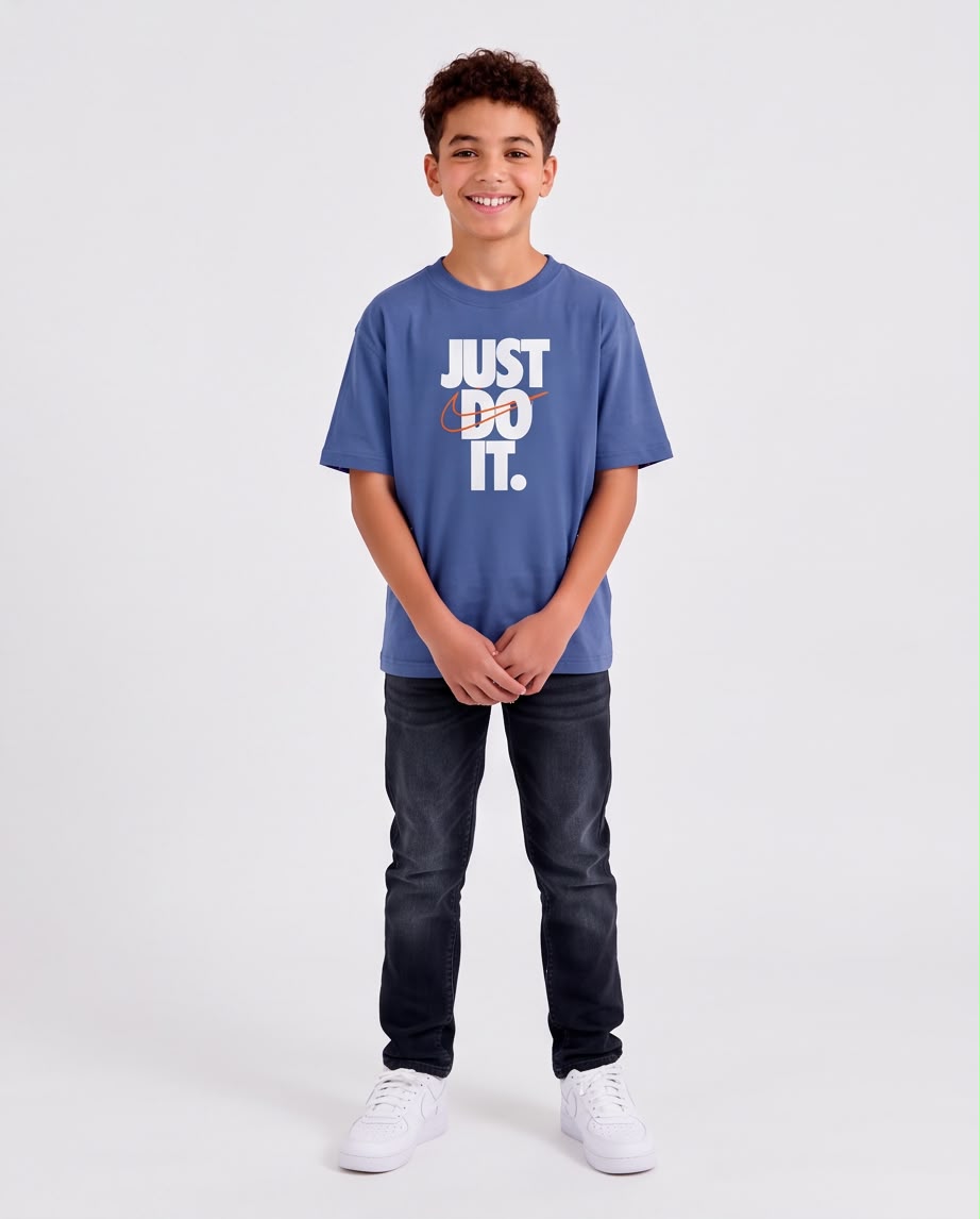 Camiseta Niño Nike Just Do It Azul Acero Semi Oversize