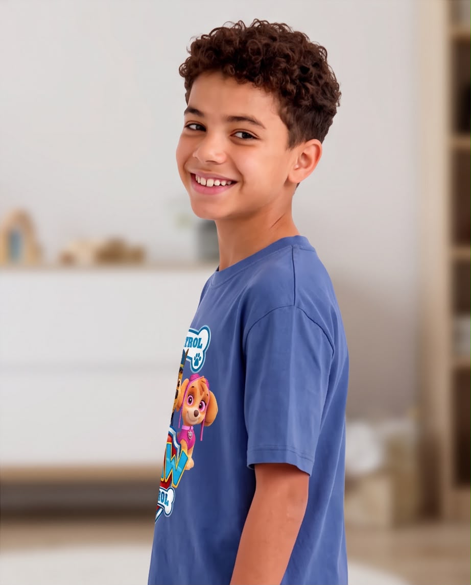 Camiseta Niño Paw Patrol Marshall Chase y Skye Azul Acero Semi Oversize