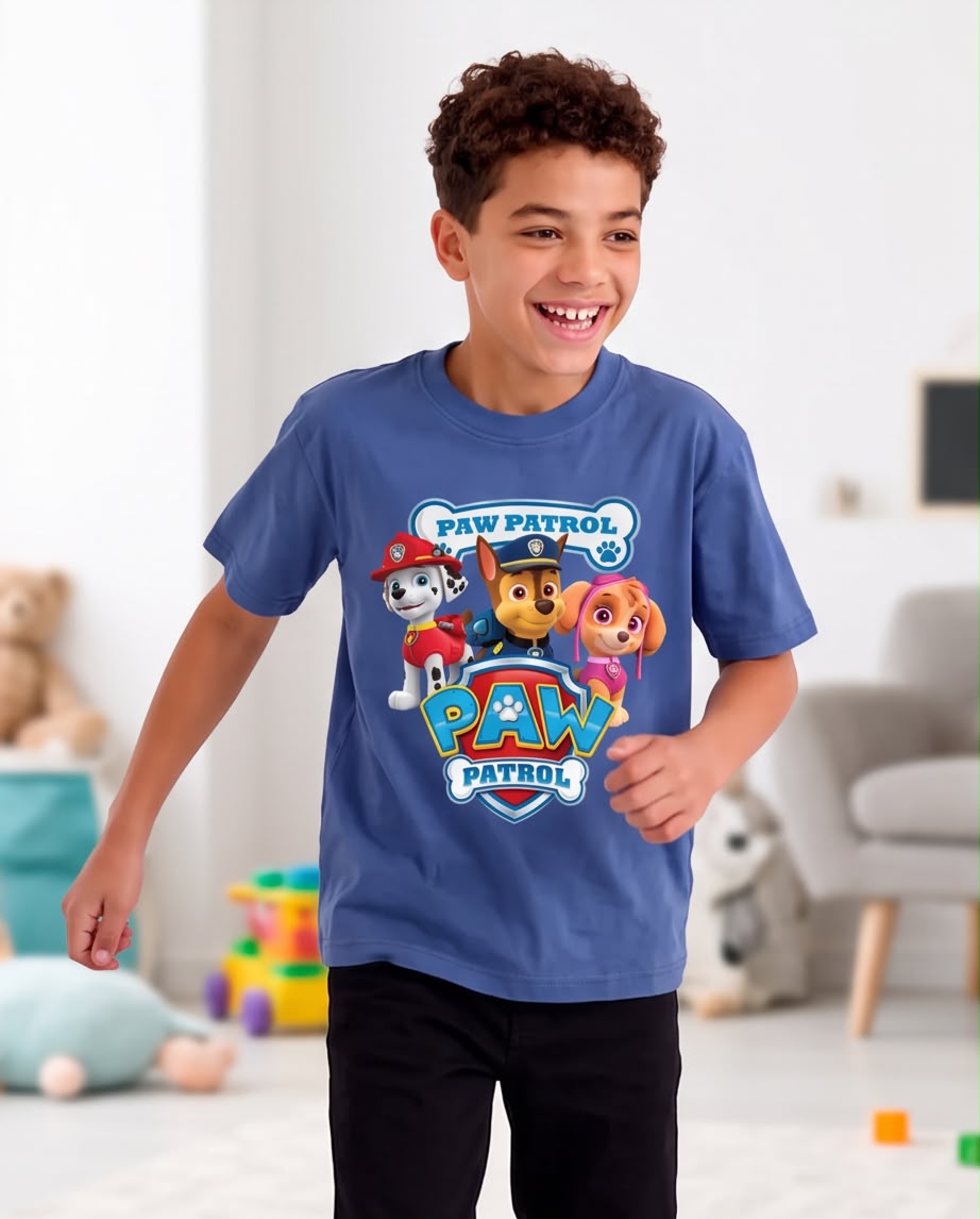Camiseta Niño Paw Patrol Marshall Chase y Skye Azul Acero Semi Oversize