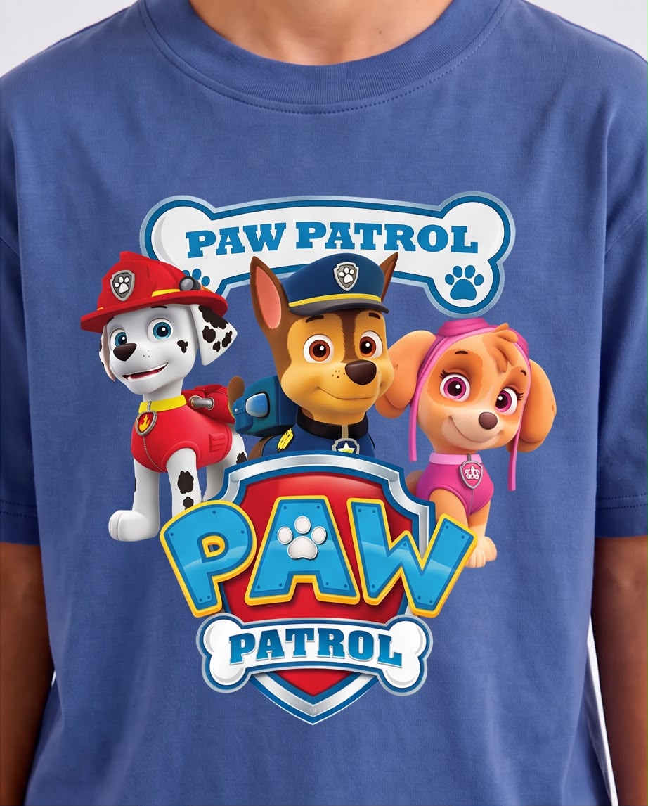 Camiseta Niño Paw Patrol Marshall Chase y Skye Azul Acero Semi Oversize
