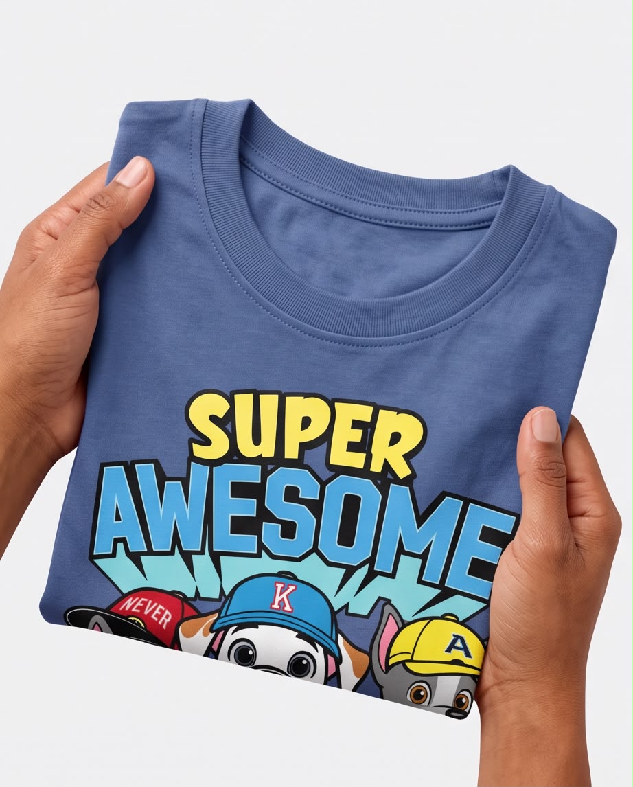 Camiseta Niño Super Awesome Perritos Azul Acero Semi Oversize
