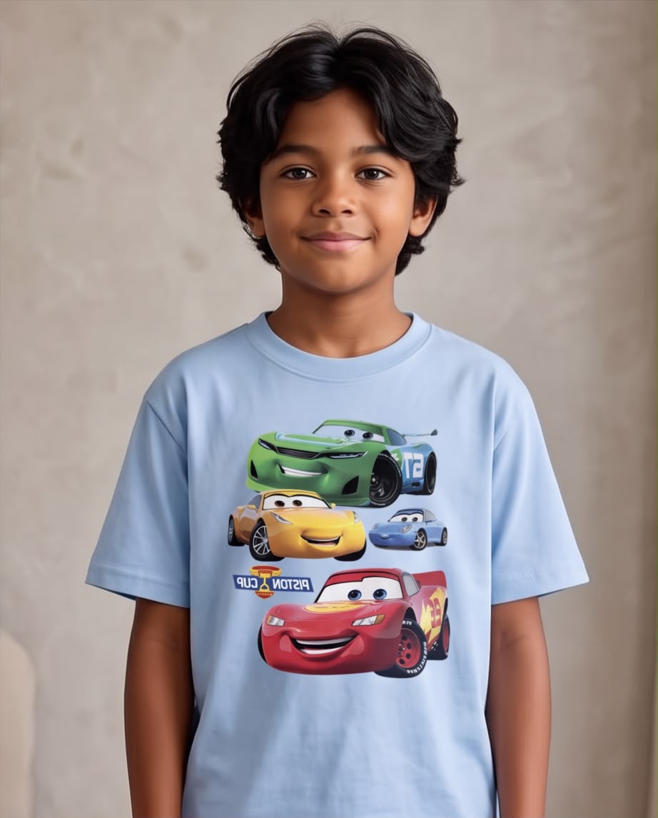 Camiseta Niño Cars Rayo McQueen y Amigos Azul Cielo Semi Oversize