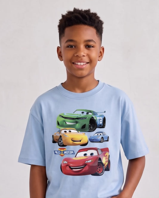 Camiseta Niño Cars Rayo McQueen y Amigos Azul Cielo Semi Oversize