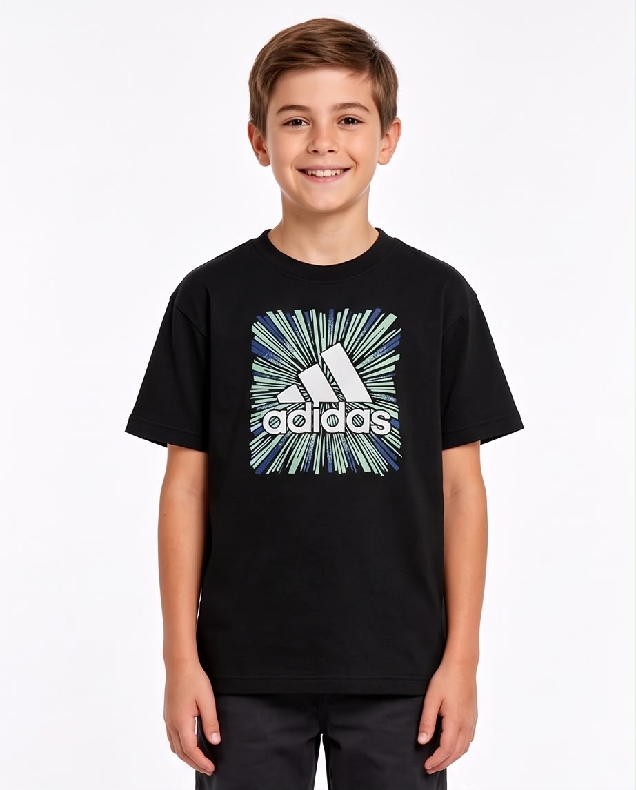 Camiseta Niño Adidas Líneas Radiales Negra Semi Oversize