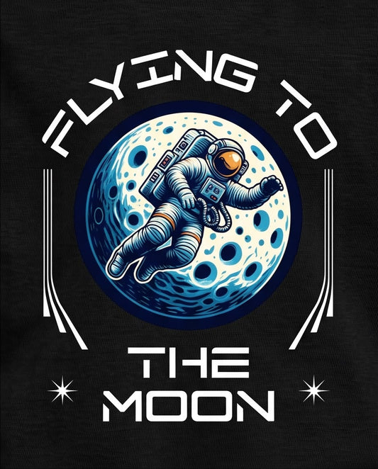 Camiseta Niño Flying to the Moon Astronauta Negra Semi Oversize