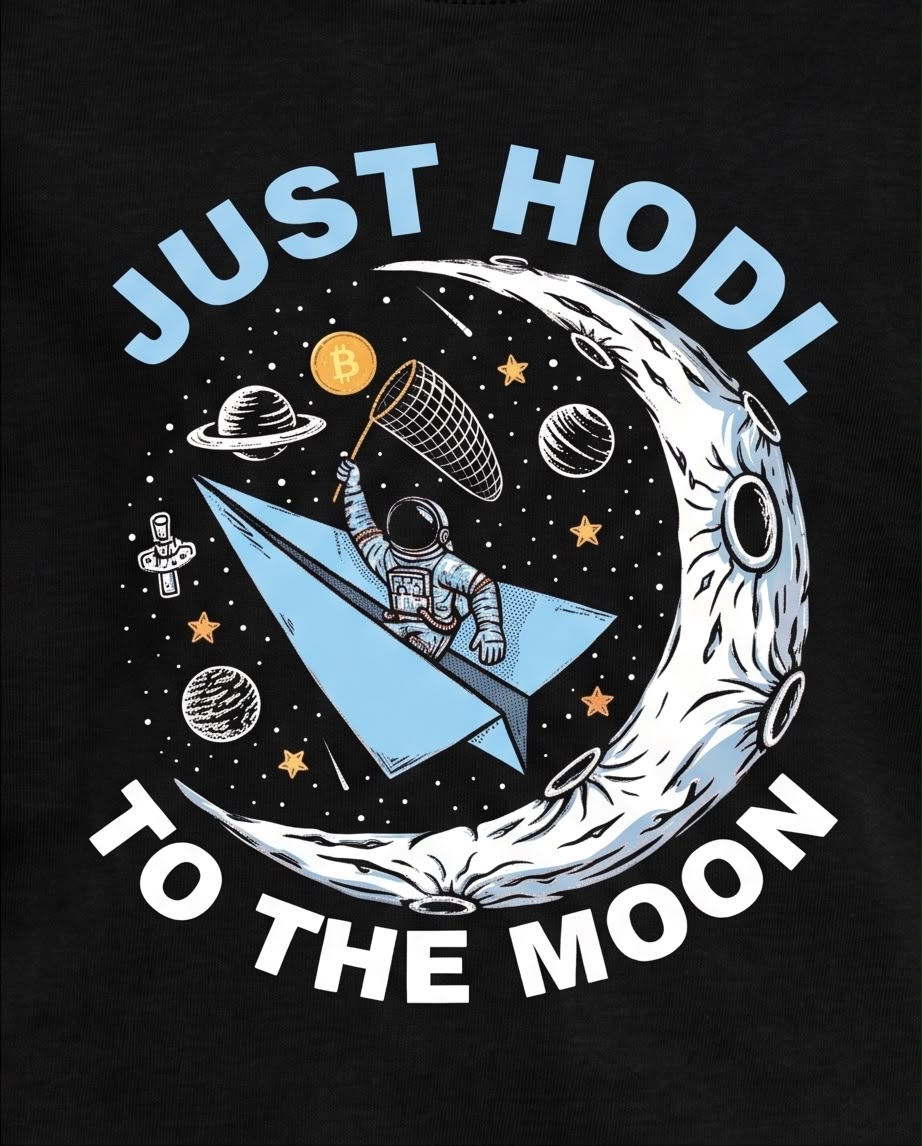 Camiseta Niño Just HODL To the Moon Astronauta Negra Semi Oversize