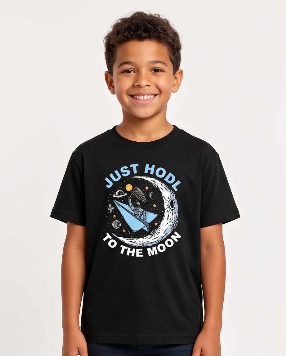 Camiseta Niño Just HODL To the Moon Astronauta Negra Semi Oversize