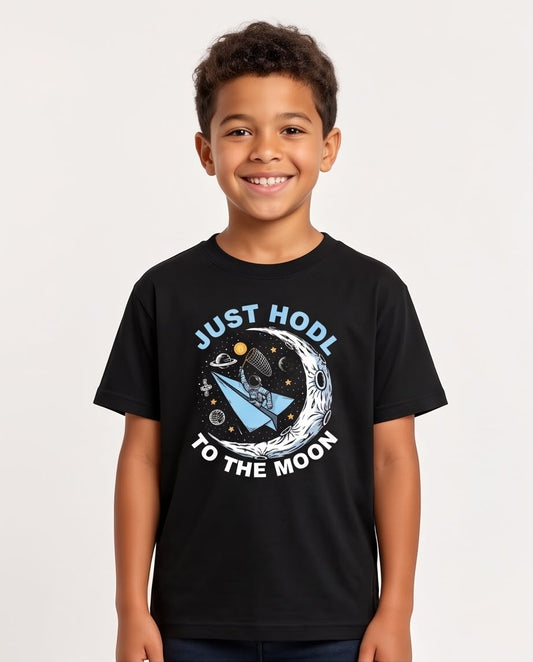 Camiseta Niño Just HODL To the Moon Astronauta Negra Semi Oversize