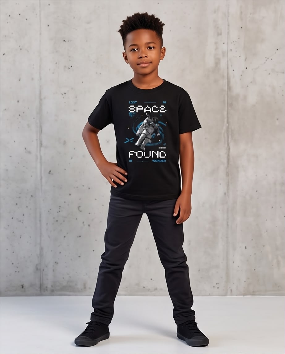 Camiseta Niño Lost in Space Astronauta Negra Semi Oversize