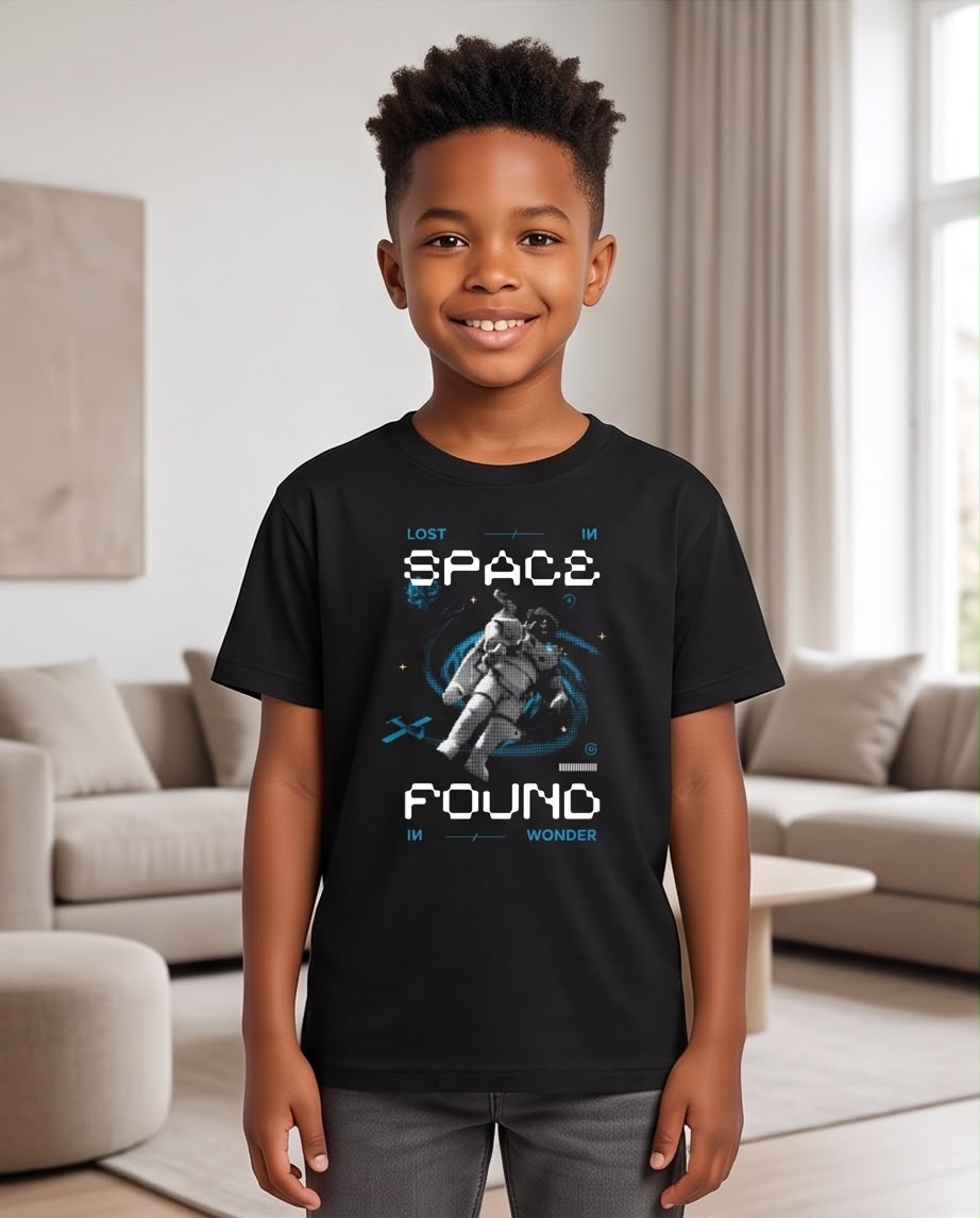 Camiseta Niño Lost in Space Astronauta Negra Semi Oversize