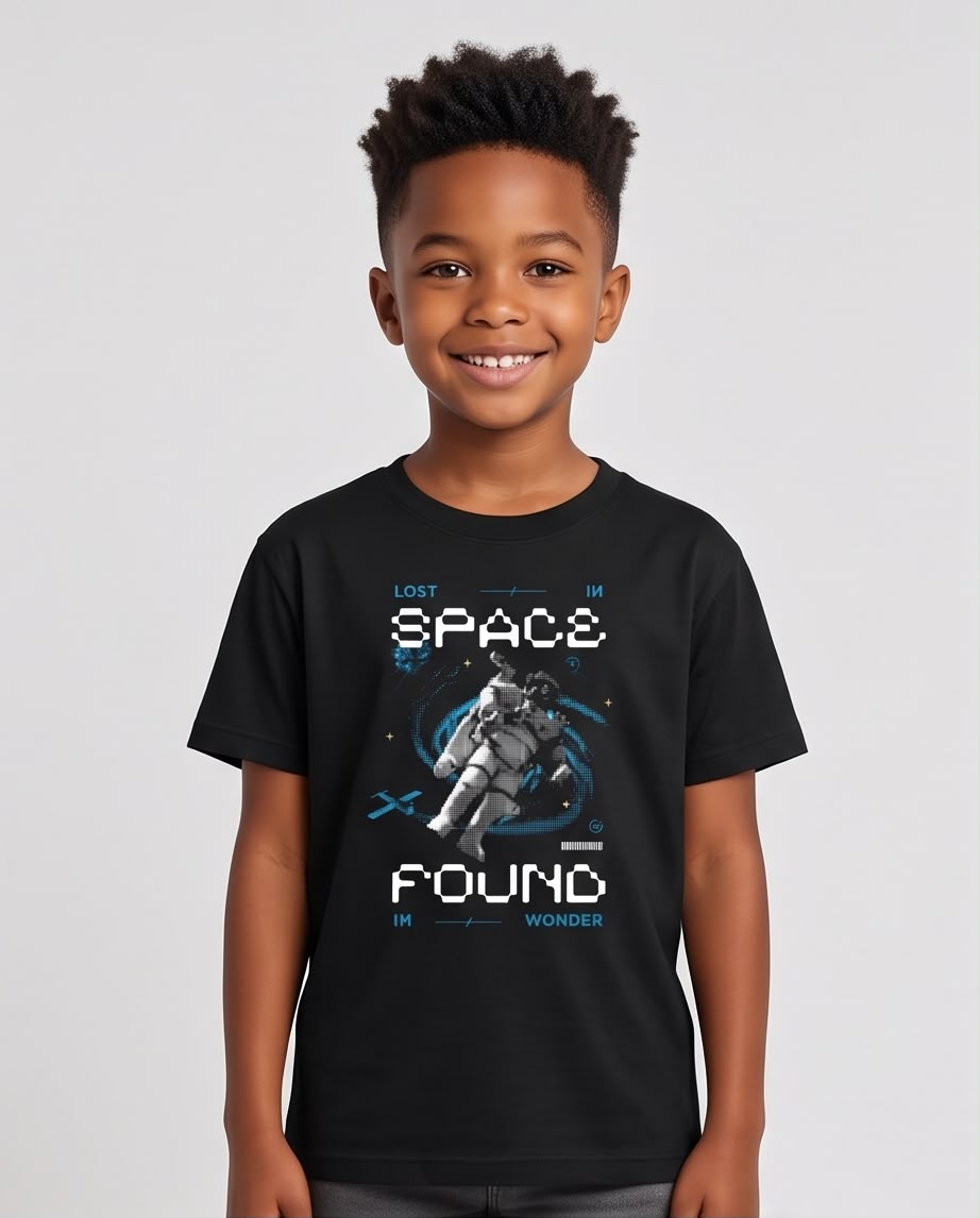 Camiseta Niño Lost in Space Astronauta Negra Semi Oversize