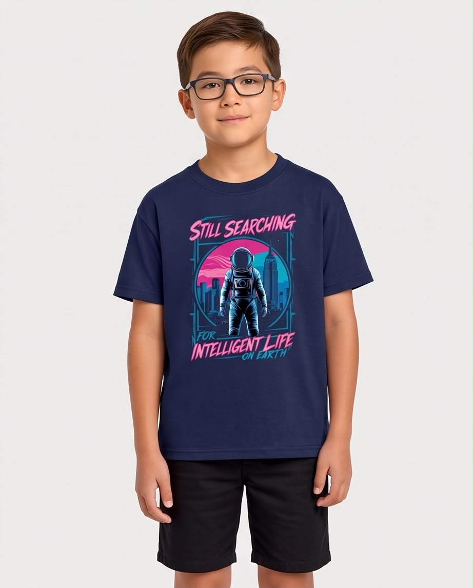 Camiseta Niño Still Searching Astronauta Azul Navy Semi Oversize