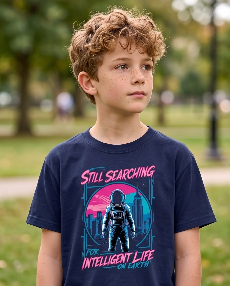 Camiseta Niño Still Searching Astronauta Azul Navy Semi Oversize