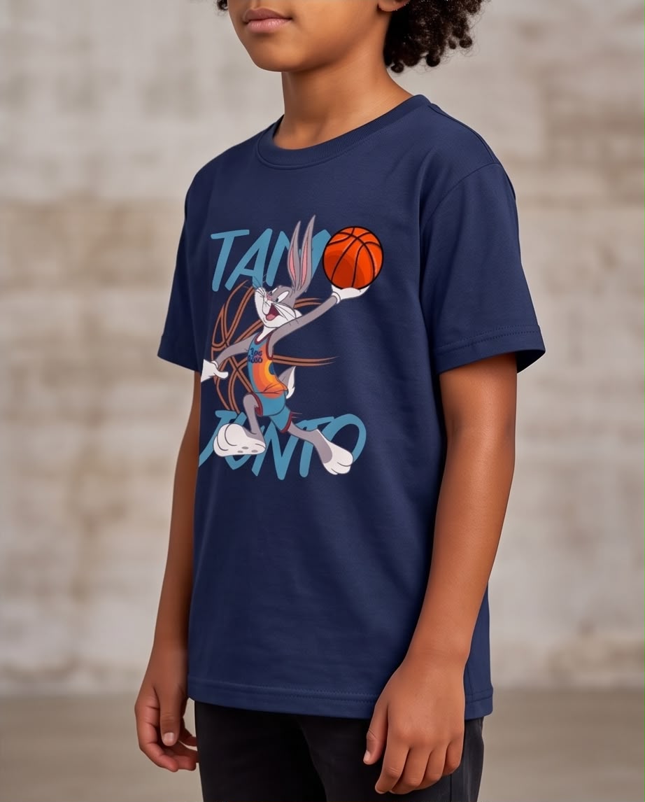Camiseta Niño Bugs Bunny Tune Squad Baloncesto Azul Navy Semi Oversize