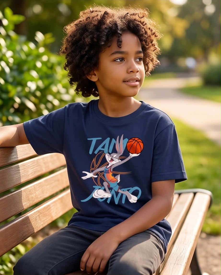 Camiseta Niño Bugs Bunny Tune Squad Baloncesto Azul Navy Semi Oversize