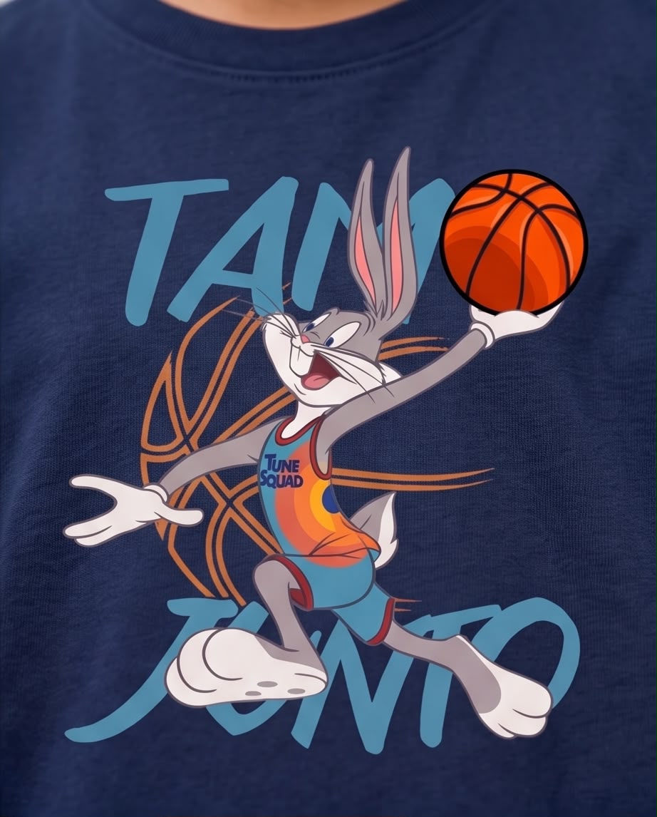 Camiseta Niño Bugs Bunny Tune Squad Baloncesto Azul Navy Semi Oversize