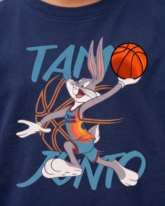 Camiseta Niño Bugs Bunny Tune Squad Baloncesto Azul Navy Semi Oversize
