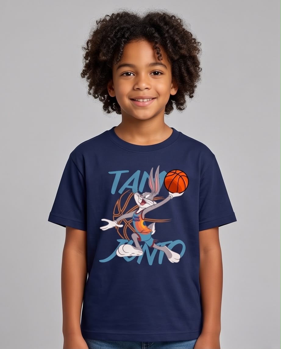Camiseta Niño Bugs Bunny Tune Squad Baloncesto Azul Navy Semi Oversize