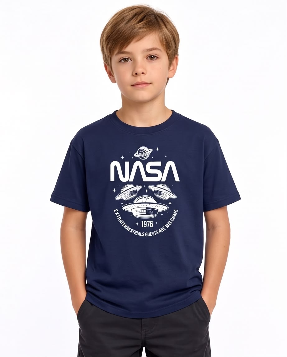 Camiseta Niño NASA Ovnis 1976 Azul Navy Semi Oversize