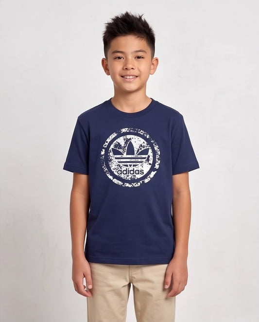 Camiseta niño Adidas círculo desgastado azul navy vista frontal