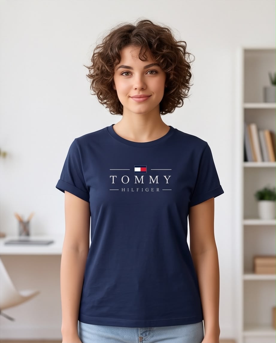 Camiseta mujer azul marino con estampado Tommy Hilfiger, vista frontal