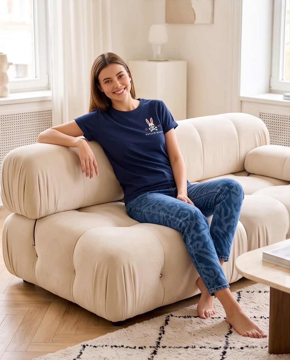 Camiseta Mujer Psycho Bunny Logo Pequeño Azul Navy, vista frontal