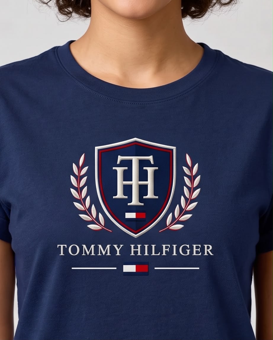 Camiseta Tommy Hilfiger Escudo y Laureles Azul Navy, vista frontal