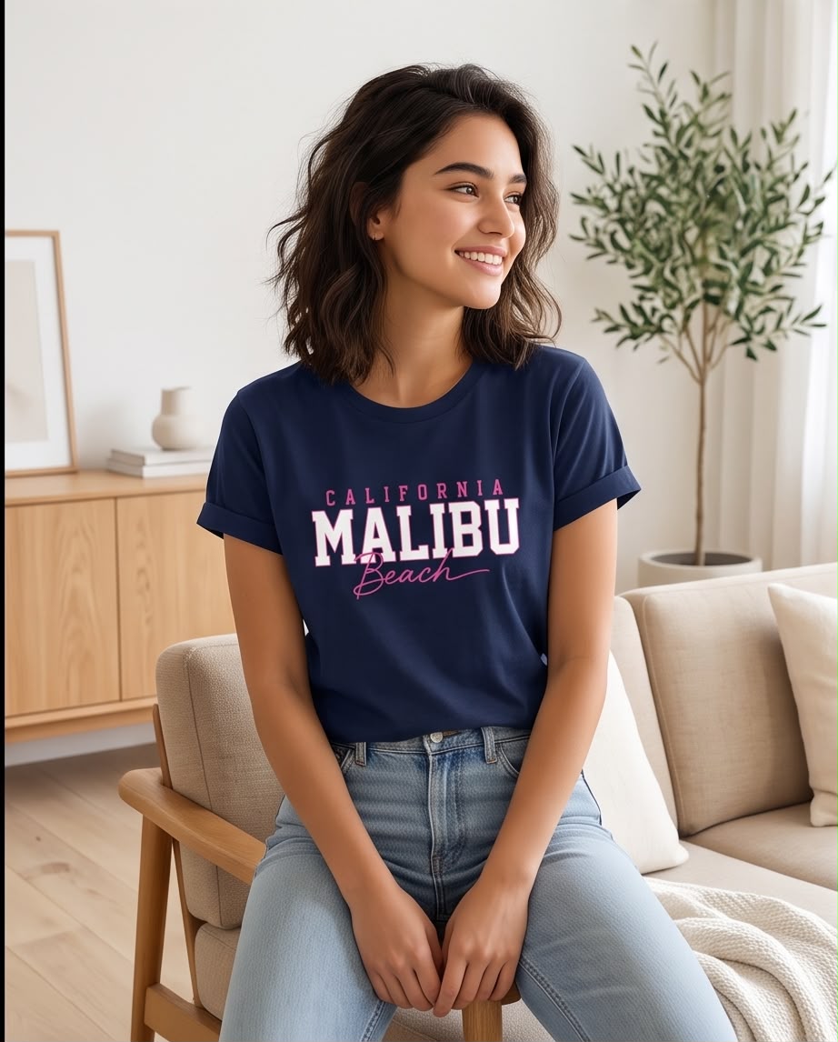 Camiseta California Malibu Beach Azul Navy, vista frontal