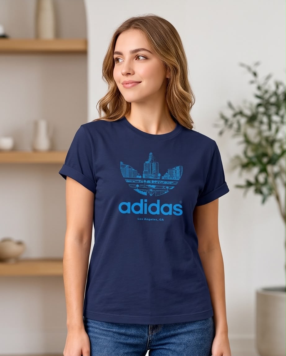 Camiseta Adidas Skyline Azul Navy combinada con jeans
