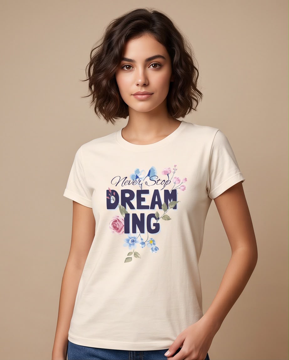 Camiseta Never Stop Dreaming Flores Vainilla, vista frontal