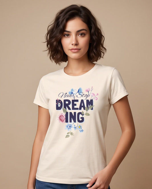 Camiseta Never Stop Dreaming Flores Vainilla, vista frontal