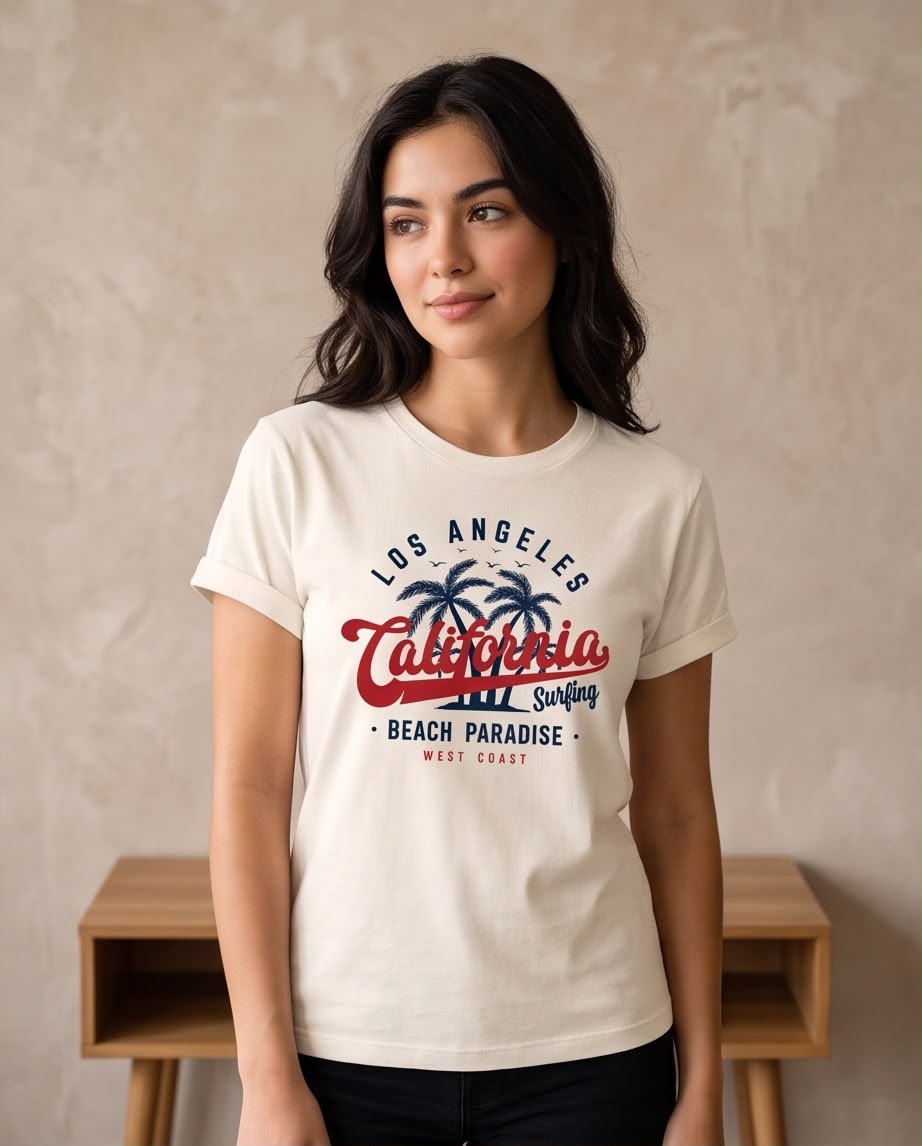 Camiseta California Beach Paradise Vainilla, vista en ángulo