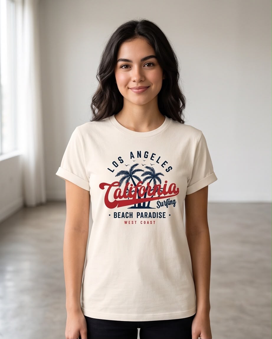 Camiseta California Beach Paradise Palmeras Vainilla, vista frontal