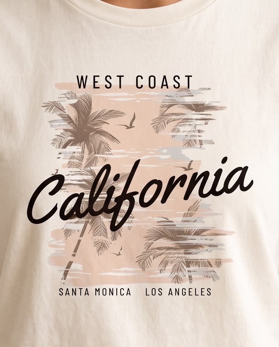 Camiseta California West Coast Palmeras Vainilla, vista frontal