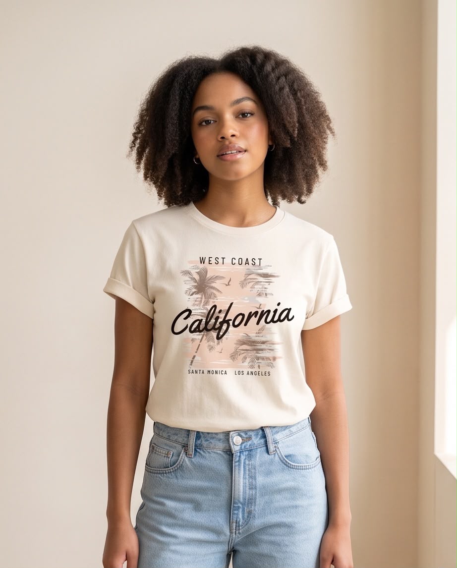 Vista lateral de camiseta California West Coast Vainilla