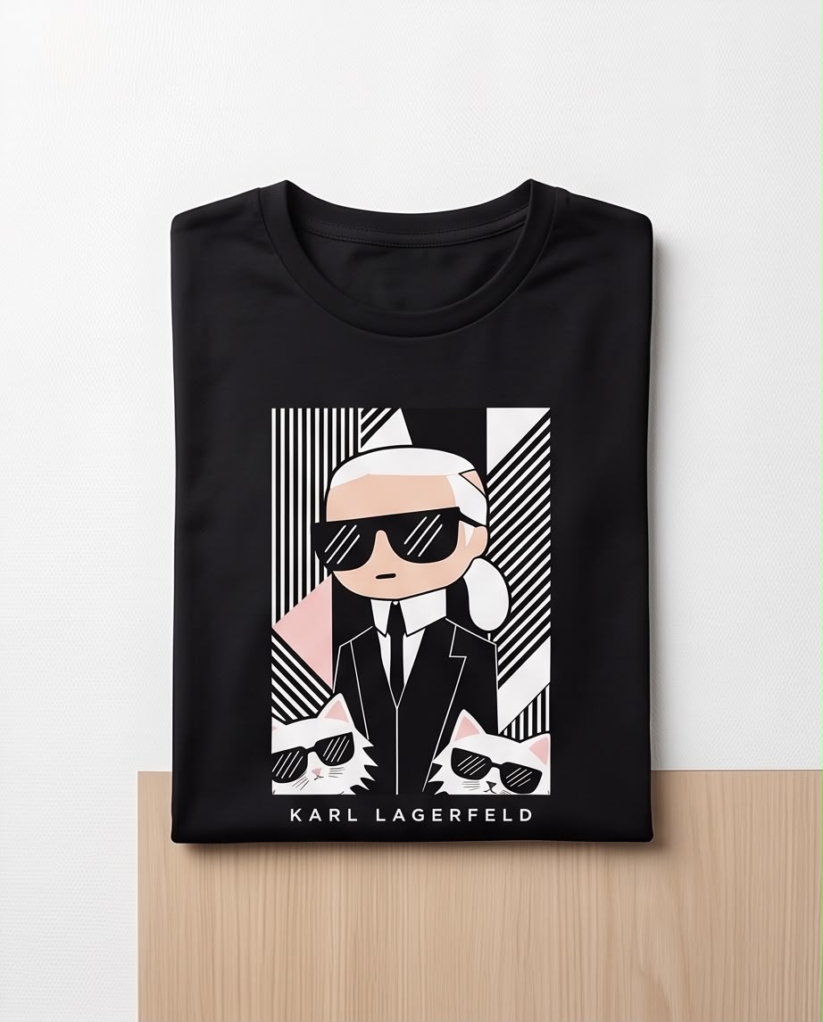 Camiseta negra doblada con estampado Karl Lagerfeld geométrico