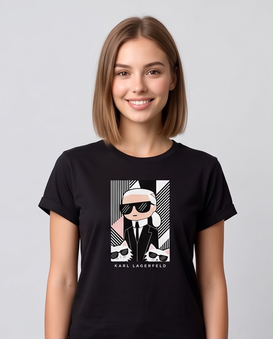 Vista frontal de camiseta Karl Lagerfeld Dos Gatos Negra