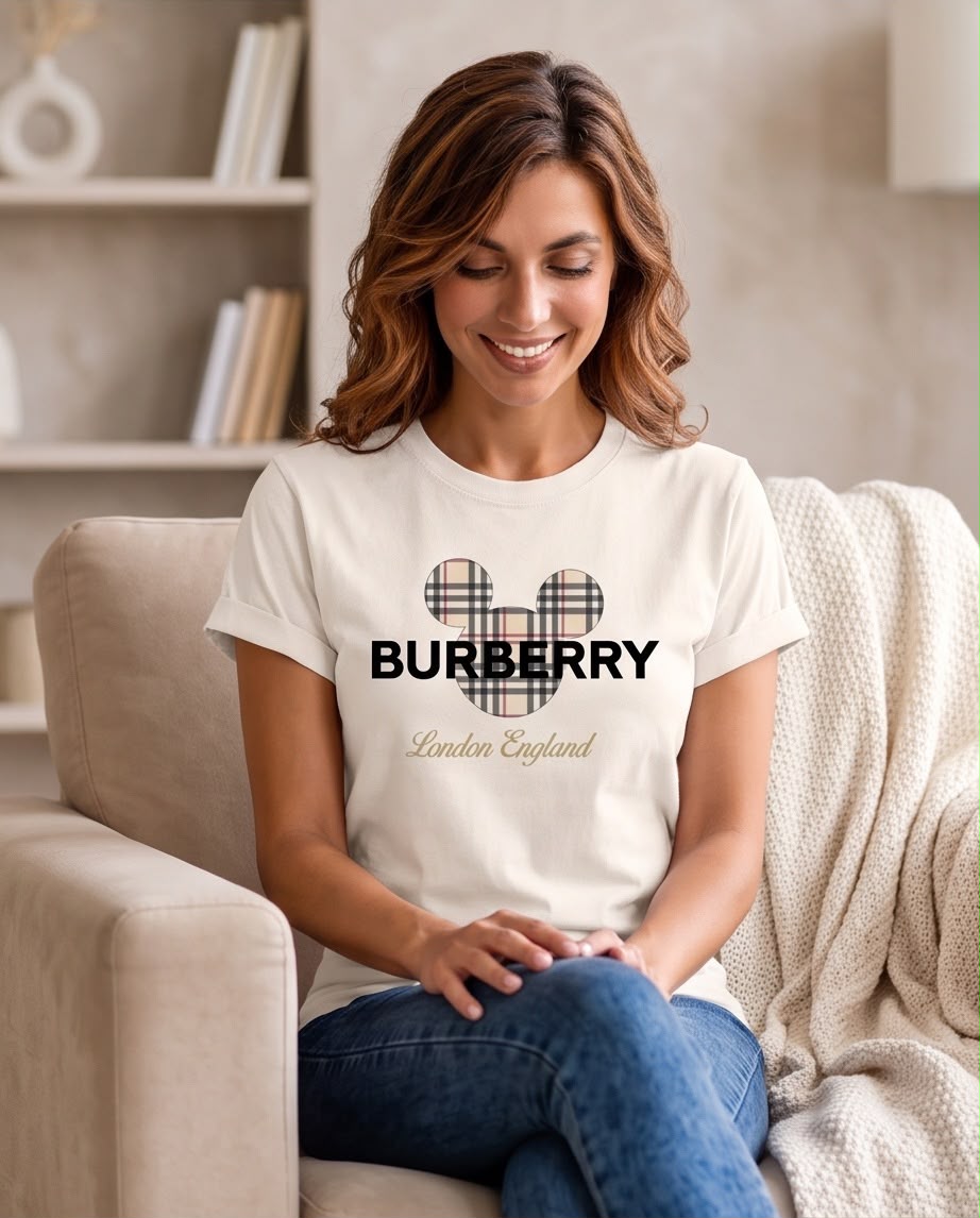 Camiseta Mujer Burberry Orejas de Cuadros Vainilla, vista frontal