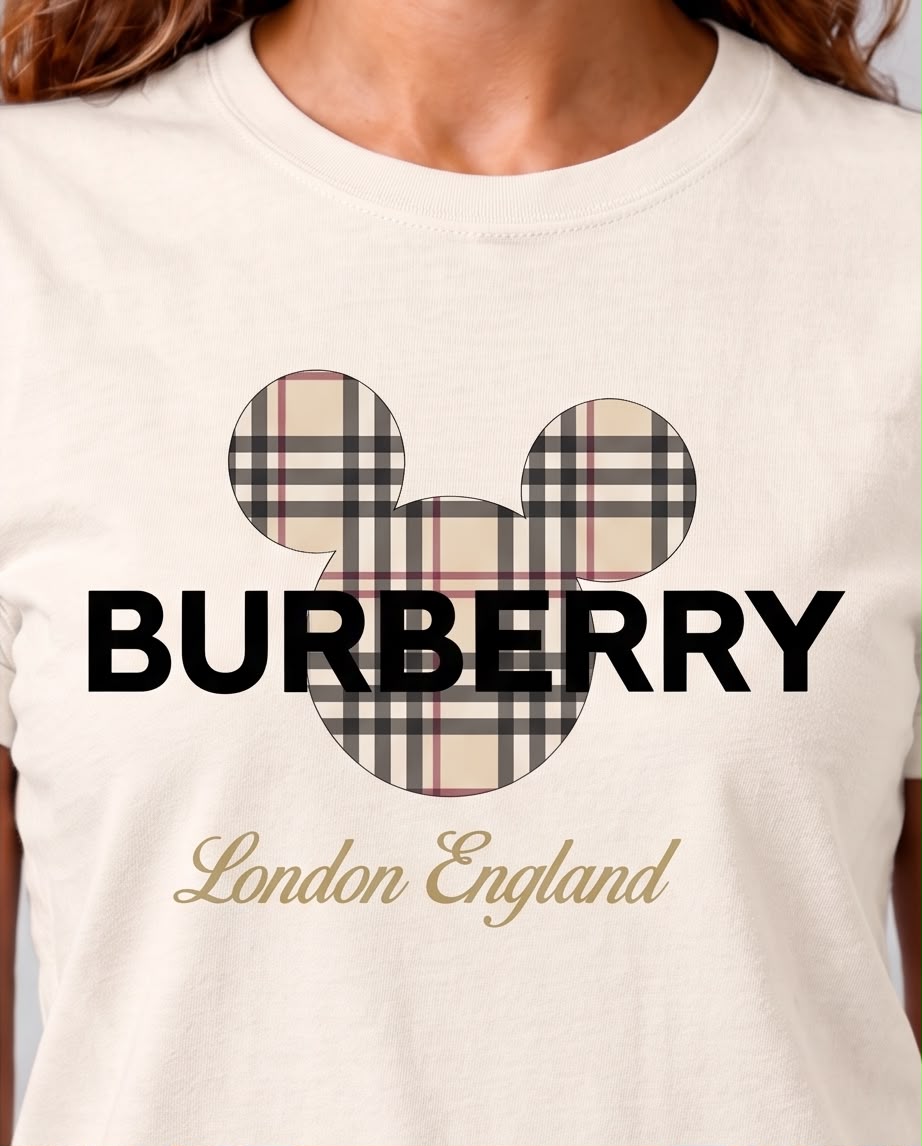 Camiseta Burberry Orejas de Cuadros Vainilla, modelo sentada